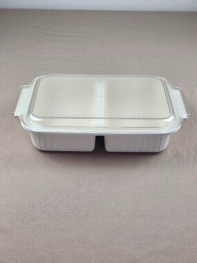 Vtg Rubbermaid Microwave Dish & Lid Cookware Reheat Divided 2 QT Casserole